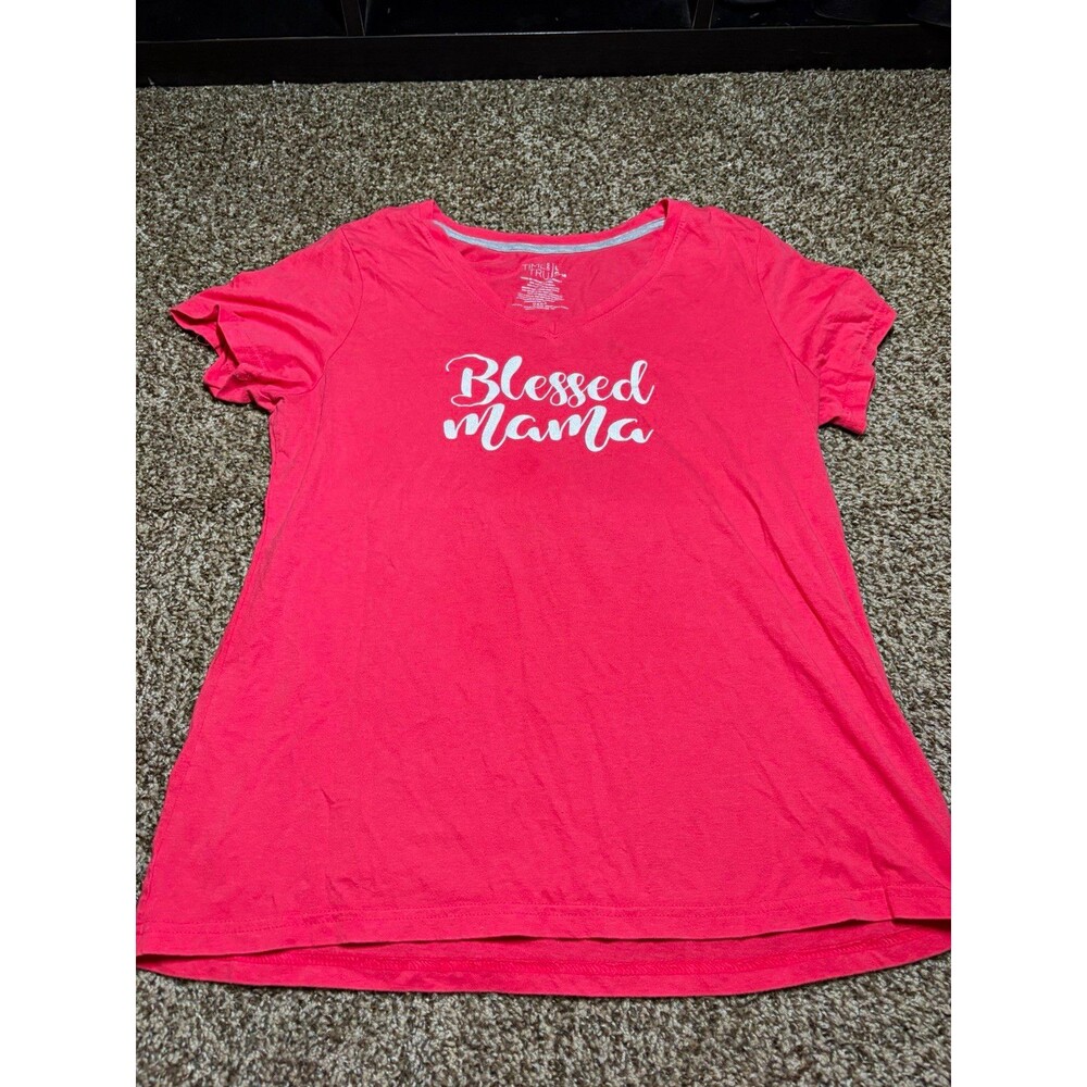 "Blessed Mama" V-Neck T-Shirt in Pink